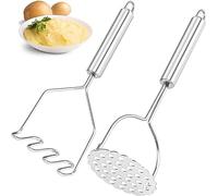 2PCS Potato Masher, MEETOZ Heavy Duty Stainless Steel Mashed Potatoes Masher, Masher Kitchen Tool for Potatoes, Vegetables, Berries， Fruits, Baby Food, Avocado