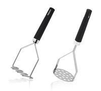 2Pcs Potato Masher, Premium Stainless Steel Mashed Potato Masher Kitchen Tool with Silicone Handle, Kitchen Tool for Avocado Vegetable Sauce Butter Pumpkin Puree Bean, Dishwasher Safe