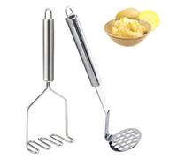 2Pcs Potato Mashers, Mash Potato Masher, Potato Masher Stainless Steel, 7-Character Manual Mud Compactor & Wavy Mud Compactor for Restaurants and Kitchens Making Potatoes