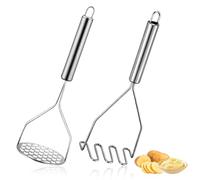 2PCS Potato Mashers, Potato Masher Stainless Steel, Heavy Duty Potato Ricer Masher with Round Handles, Efficient Mash Potatoes Avocado Vegetables Baby Food, Dishwasher Safe Kitchen Cooking Tool