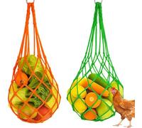 2PCS Poultry Vegetable String Bag, Chicken Coop Accessories, Chicken Vegetable Feeder String Bag With Hook, for Vegetables and Fruits, Toys for Chickens, Ducks, Large Birds, Geese, Red and Green