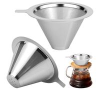 2Pcs Pour Over Coffee Filter,Stainless Steel Reusable Cone Coffee Filter Small Size Metal Cone Drip Paperless and Reusable Easy to Clean Double Mesh Design for 1-2 Cup