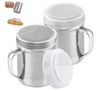 2Pcs Powdered Sugar Shaker Duster, Stainless Steel Fine Mesh Powder Duster, Sugar Shaker with Handle & Plastic Lid for Powder Sugar Pepper Coffee Flour