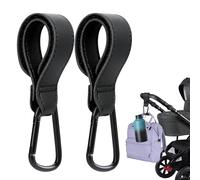 2pcs Pram Carabiner Clip Effortless Operation Pu Leather Adjustable Pram Hooks for Bags Stay Firmly Black Stroller Clips for Pushchair Rollator Mobility Scooter Baby Travel Essentials