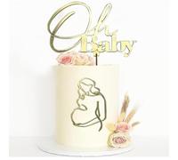 2pcs Pregnant Woman Cake Charm,Acrylic Baby Shower Cake Charm,Pregnant Line Art Cake Charm for Expectant Mothers Party Gold Mirror Cake Topper, Pregnant lady baby shower cake topper
