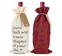 2Pcs Premium Burlap Wine Bags and 2Pcs Gift Tags, Reusable Wine Gift Bags, Cotton Linen Drawstring Bottle Bag, Wine Bottle Cover Bags for Wedding, Birthday, Blind Tastings, Christmas, Travel,Party