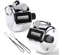 2Pcs Premium Clicker Counter-Silver Metal One Hand Tally Counter, Manual Mechanical Hand Counter Clicker with Nylon Lanyard, 4-Digit Number Count Tally Counter Clicker for Golf, People, Lap & Row Etc.