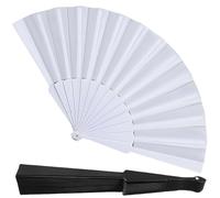 2PCS Premium Folding Hand Fan Set - Traditional Chinese/Spanish Style Fabric Handheld Fans with Plastic Ribs - Elegant Black & White Fans for Dance, Tai Chi, Cosplay & Wedding Decor