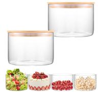 2PCS Premium Glass Trifle Bowl with Lid, Perfect for Desserts, Ice Cream, Fruit, Salads, and Food Storage 7.5 inch Stylish Clear Round Glass Container with Airtight Lid, Microwave Safe