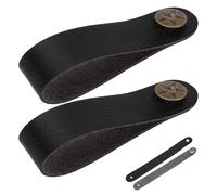 2Pcs Premium Guitar Strap Lock Guitar Neck Strap Button, 21 x 2.2cm / 8.3 x 0.9in Guitar Headstock Strap Tie PU Leather Button Headstock Adaptor for Acoustic Bass Guitars Ukulele (Black)