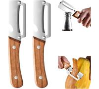 2PCS Premium Vegetable Peeler with Wooden Handle and Bottle Opener, Multi-Functional Vegetable Peeler, Stainless Steel Blade Kitchen Tool for Fruit Apple Potato Pumpkin Papaya Zucchini