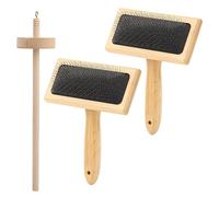 2PCS Premium Wool Carders Set with Spindle for Crafting Projects Felting Tools Smooth Whirling Needle Felting Brush for Projects