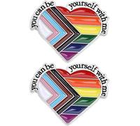 2Pcs Pride Badges - Funny Metal Rainbow Pin Badge - Love Heart Social Pride Pins - For Clothing and Bags