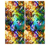 2Pcs Privacy Window Film, 18x39 Self-Adhesive Colorful Retro Flower & Bird PVC Static Stained Glass Window Film for Living Room Bathroom Glass Windows Decor Privacy