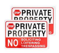 2pcs Private Property No Soliciting Loitering Trespassing Sign, 10x7in Warning Signs Keep Out No Entry Sign for Property Weatherproof Plaque for Indoor Outdoor Home Business Driveway Alert