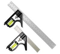 2Pcs Professional Set Square and combination square, 150mm and 300mm Metal Ruler with Spirit Level, Multi-Functional Engineering Square for Woodworking, Carpentry, and Metalworking