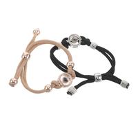 2pcs Projection Couple Bracelets Set with Adjustable Rope Copper Link | Lights up Romantic Images, Long Distance Gift for Lovers, Modern Style for Valentine’s Day Anniversaries