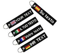 2Pcs Prsonalized Keychain, Customize Text Tag Double Sided British Spainsh Italian Flag Embroidery for Motorcycles Cars ATV Scooters,Great Gift Embroidery Key ring for Men or Women