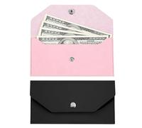 2PCS PU Leather Cash Envelope Wallet Reusable Cash Stuffing Wallets Money Holder for Budgeting Cashs Check Billing Planner Men and Women(Pink/Black)