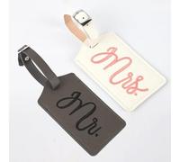 2Pcs PU Leather Luggage Tags, Honeymoon Wedding Bridal Shower Gift, Couple Travel Embroidered Luggage Address Tags (Gray White)