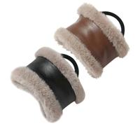 2pcs Pu Leather Ponytail Holders Vintage Elastic Hair Ties | Brown Black Duo, Fluffy Simple Elegant Style, for Teens and Women, Occasions, Not Easy to Deform