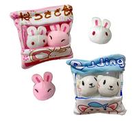 2Pcs Pudding Plush Keychain Stuffed Removable Animal Key Chain Simulation Snack Baby Mini Cartoon Rabbit and Cat Room Decor Gifts for Friend (rabbit and cat)