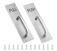 2PCS Pull Push Door Handles, Stainless Steel Heavy Duty Pull Push Plate, Silver Door Handle with Metal Plate Screws, Commercial Fire Door, Sliding Barn Door Handle, for Home Office Public (300 X 80mm)