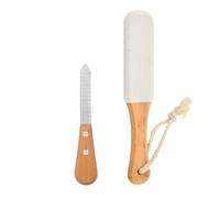 2pcs Pumice Stone for Feet and Hands Natural Foot Stone with Wooden Handle Dual-Purpose Exfoliator and Nail File Removes Dead Skin and Calluses Smooths Rough Heels Suitable for Home Use