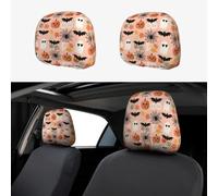 2pcs Pumpkin Lanterns, Ghosts, Bats Car Headrest Covers, Scary Headrest Covers For Cars | Funny Scary Print, Stretchy Polyester Fabric Seat Headrest Protector For Auto Interior Decoration