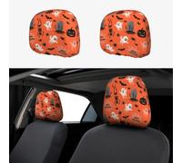 2pcs Pumpkin Lanterns, Ghosts, Bats, Skeletons Car Headrest Covers, Scary Headrest Covers For Cars | Funny Scary Print, Stretchy Polyester Fabric Seat Headrest Protector For Auto Interior Decoration