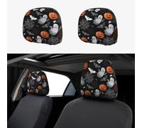 2pcs Pumpkin Lanterns, Ghosts Car Headrest Covers, Scary Headrest Covers For Cars | Funny Scary Print, Stretchy Polyester Fabric Seat Headrest Protector For Auto Interior Decoration