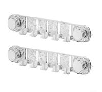 2Pcs Punch-free Rotating Suction Cup Hook, Wall Hanging Hook Row With 5 Hooks, Plastic Suction Cup Hanger Vacuum Seamless Suction Cup Hook For Towels, Wallets, Bathroom And Bedroom(transparent white)