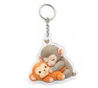 2Pcs Punch the Monkey Keyring Set, Emotions Keychains Accessories Pendant Punch Monkey Merch, Acrylic Punch Keychain for Backpack Car Keys, Viral Monkey Gifts for Women Men