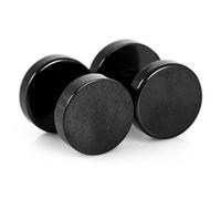 2Pcs Punk Gothic Stainless Steel Round Screw Mens Barbell Ear Studs Earrings (Black, 8 MM)
