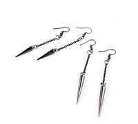 2Pcs Punk Hip Hop Asymmetric Long Tassel Spike Rivet Pendant Dangle Drop Earring for Men Women Rock Gothic Threader Chain Ear Cuff Wrap Crawler Climer Cartilage Unisex Jewelry Gift, Metal, metal