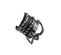 2Pcs Punk Layered Spike Rivet PU Leather Bangle Bracelet Set Gothic Adjustable Heart-shaped Studded Wristband Cuff for Men Women Teen Girl Handmade Halloween Cosplay Jewelry-A black, Metal, alloy