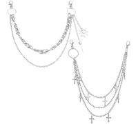 2Pcs Punk Pants Chains, Wallet Chains for Men Cross Layered Punk Accessories, Jean Chains for Men Pants Chain for Jeans, Belt Chain Gothic Rock Hip Hop Style Halloween Jewelry(Sliver)