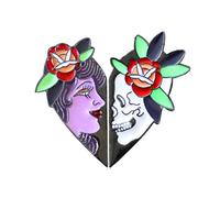 2Pcs Punk Skull Queen Head Brooch Pin Love Heart Badge Denim Jacket Shirt Decor Black Durability