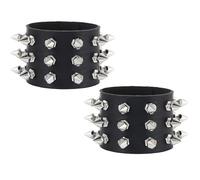 2Pcs Punk Studded Bracelet,Black Gothic Jewelry Punk Rock Spiked Bracelets Adjustable PU Leather Cuff Rivet Wristband for Men Women Vintage 80s 90s Emo Accessories Halloween Christmas Punks Gift