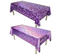 2PCS Purple Glitter Birthday Tablecloth, Birthday Party Tablecloth Decoration, Purple Energy Pattern Tablecloth, Glitter Table Cloth for Party, for Kids Girls, 274cm×137cm