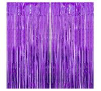 2pcs Purple Glitter Tinsel Curtain Backdrop, 1*2m Shimmer Foil Door Fringe Tassel Backdrop for Girls Unicorn Mermaid Fairy Princess Party Decoration