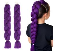 2PCS Purple Hair Extensions for Braiding, Pre Stretched Kpop Wig, 24 Inch Purpl-e Braiding Hair Suit for Kpok Halloween Costume Cosplay Stage Party, Gift for Women Girls (Purple)