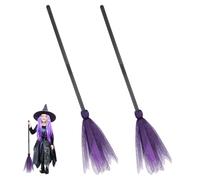2pcs Purple Halloween Witches Broom, Halloween Witches Broom Plastic Broomstick Wizard Flying Stick Broomstick Costume Accessories for Cosplay Party Decor