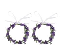 2pcs Purple Lavender Flower Crown Headband for Bridesmaids | Adjustable Ribbon Tie, Metal Plastic Cloth Build, Chic Elegant Style, Realistic Vibrant Look