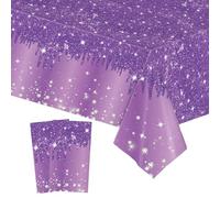 2pcs Purple Shiny Glitter Diamond Table Cloth Party Plastic Tablecloths,137*274cm Large Sequin Printed TableCloth Dinner Tablecover for Girls Birthday,Wedding Christmas Purple Party Table Decorations