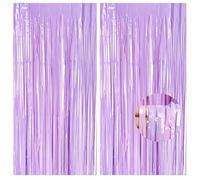 2pcs Purple Tinsel Curtains, 3.2x6.5ft Macaron Party Foil Door Curtains with Pastel Fringe Tassel Tinsel Backdrop for Girls Unicorn Mermaid Fairy Princess Party Décor