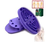 2PCS Purple Weighted Meridian Massage Brush Set - Silicone Lymphatic Drainage Body Scrubber with 10ml Mugwort Essential Oil & Acupoint Chart for Belly Fat Reduction, Detox, Circulation