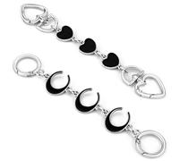 2Pcs Purse Extender Chain Silver Bag Extender Chain Heart Moon Purse Strap Extender Black Purse Strap Replacement Crossbody Purse Accessories for Women Bag Charms for Handbags Tote Bags Purse Making