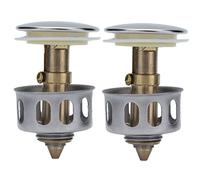 2Pcs Push Bounce Core Sink Stopper | Stainless Steel & Brass Drain Screen for Bathroom/Kitchen | Universal Pop Up Plug Prevents Hair Clogs & Unpleasant Scents