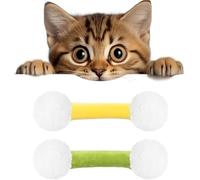2Pcs Q Tip Cat Toy, Qtip Cat Toy, Cat Kicker Toys for Indoor Cats,Interactive Kitty Kick Sticks,Designed for Indoor Cats Including ChewToys,CatToys with Catnip,Sturdy Teething ChewToy (Green+Yellow)